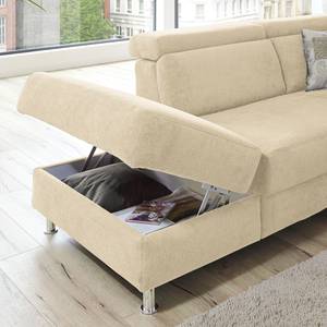 Ecksofa Calang Webstoff Creme - Ottomane davorstehend links - Schlaffunktion - Bettkasten