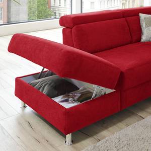 Canapé d'angle Calang Tissu - Rouge - Méridienne longue à gauche (vue de face) - Fonction couchage - Coffre de lit