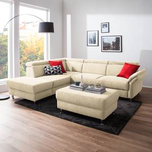 Ecksofa Calang Webstoff Creme - Ottomane davorstehend links - Schlaffunktion - Bettkasten