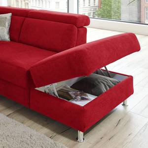 Canapé d'angle Calang Tissu - Rouge - Méridienne longue à droite (vue de face) - Fonction couchage - Coffre de lit