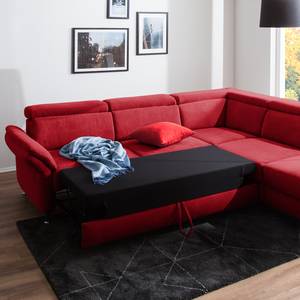 Canapé d'angle Calang Tissu - Rouge - Méridienne longue à droite (vue de face) - Fonction couchage - Coffre de lit