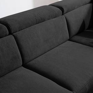 Canapé d'angle Calang Tissu - Noir - Méridienne longue à droite (vue de face) - Fonction couchage - Coffre de lit