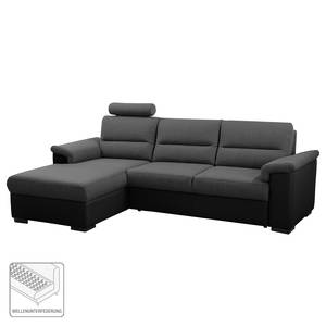 Ecksofa Callaway I mit Schlaffunktion - Strukturstoff/Kunstleder - Dunkelgrau / Schwarz - Longchair davorstehend links