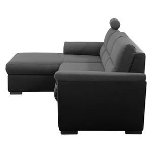 Ecksofa Callaway I mit Schlaffunktion - Strukturstoff/Kunstleder - Dunkelgrau / Schwarz - Longchair davorstehend links