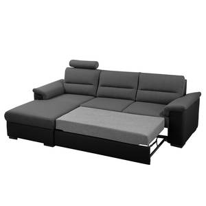 Ecksofa Callaway I mit Schlaffunktion - Strukturstoff/Kunstleder - Dunkelgrau / Schwarz - Longchair davorstehend links