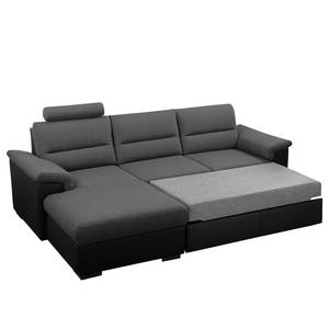 Ecksofa Callaway I mit Schlaffunktion - Strukturstoff/Kunstleder - Dunkelgrau / Schwarz - Longchair davorstehend links