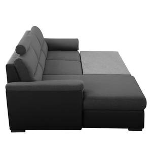 Ecksofa Callaway I mit Schlaffunktion - Strukturstoff/Kunstleder - Dunkelgrau / Schwarz - Longchair davorstehend links