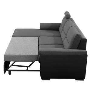 Ecksofa Callaway I mit Schlaffunktion - Strukturstoff/Kunstleder - Dunkelgrau / Schwarz - Longchair davorstehend links