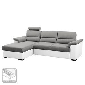 Ecksofa Callaway I mit Schlaffunktion - Strukturstoff/Kunstleder - Grau / Weiß - Longchair davorstehend links