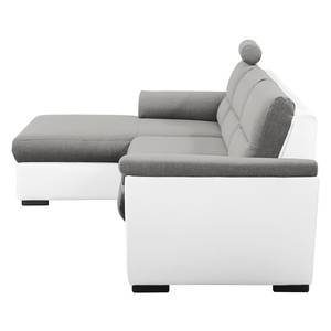 Ecksofa Callaway I mit Schlaffunktion - Strukturstoff/Kunstleder - Grau / Weiß - Longchair davorstehend links