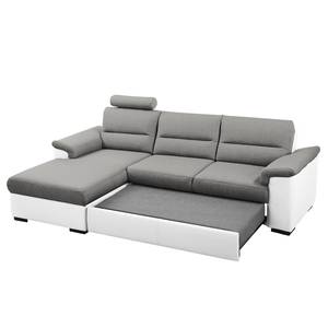 Ecksofa Callaway I mit Schlaffunktion - Strukturstoff/Kunstleder - Grau / Weiß - Longchair davorstehend links