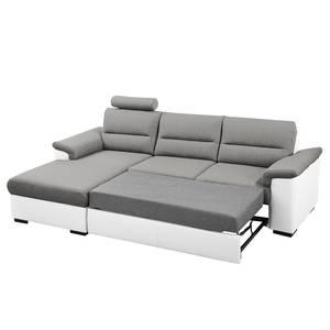 Ecksofa Callaway I mit Schlaffunktion - Strukturstoff/Kunstleder - Grau / Weiß - Longchair davorstehend links