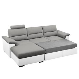 Ecksofa Callaway I mit Schlaffunktion - Strukturstoff/Kunstleder - Grau / Weiß - Longchair davorstehend links