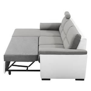 Ecksofa Callaway I mit Schlaffunktion - Strukturstoff/Kunstleder - Grau / Weiß - Longchair davorstehend links