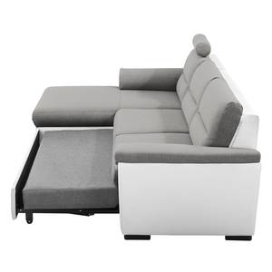 Ecksofa Callaway I mit Schlaffunktion - Strukturstoff/Kunstleder - Grau / Weiß - Longchair davorstehend links