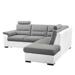 Ecksofa Callaway II Strukturstoff/Kunstleder - Grau / Weiß - Ottomane davorstehend rechts