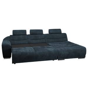 Ecksofa Carman Webstoff Webstoff - Dunkelblau - Longchair davorstehend rechts - Schlaffunktion