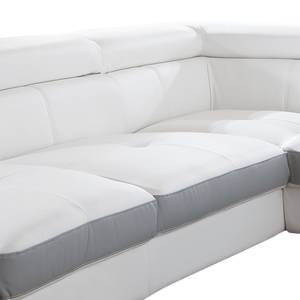 Canapé d'angle Kerry (convertible) Cuir véritable blanc / gris clair - Méridienne à Â  gauche (vue de face)