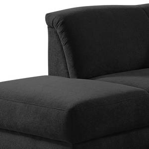 Canapé d'angle Cebu Tissu - Noir - Méridienne longue à gauche (vue de face) - Avec réglage de la profondeur d'assise