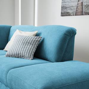 Canapé d'angle Cebu Tissu - Bleu clair - Méridienne longue à droite (vue de face) - Avec réglage de la profondeur d'assise