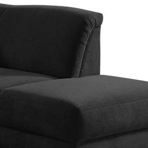 Canapé d'angle Cebu Tissu - Noir - Méridienne longue à droite (vue de face) - Avec réglage de la profondeur d'assise