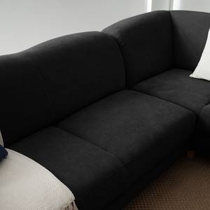 Canapé d'angle Cebu Tissu - Noir - Méridienne longue à droite (vue de face) - Avec réglage de la profondeur d'assise