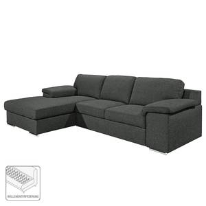 Ecksofa Chenega Webstoff Anthrazit - Longchair davorstehend links - Schlaffunktion - Bettkasten