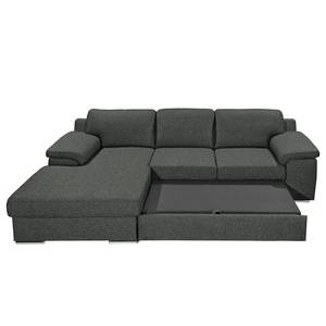 Ecksofa Chenega Webstoff Anthrazit - Longchair davorstehend links - Schlaffunktion - Bettkasten