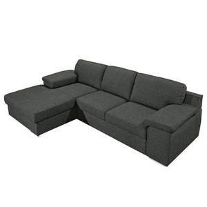 Ecksofa Chenega Webstoff Anthrazit - Longchair davorstehend links - Schlaffunktion - Bettkasten