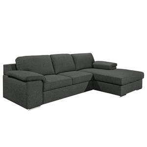 Ecksofa Chenega Webstoff Anthrazit - Longchair davorstehend rechts - Schlaffunktion - Bettkasten