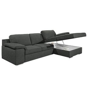 Ecksofa Chenega Webstoff Anthrazit - Longchair davorstehend rechts - Schlaffunktion - Bettkasten