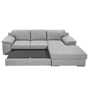 Ecksofa Chenega Webstoff Grau - Longchair davorstehend rechts - Schlaffunktion - Bettkasten