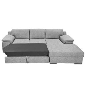 Ecksofa Chenega Webstoff Grau - Longchair davorstehend rechts - Schlaffunktion - Bettkasten