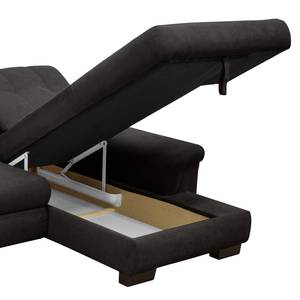 Ecksofa Chipman Webstoff Braungrau - Longchair davorstehend rechts - Schlaffunktion - Bettkasten