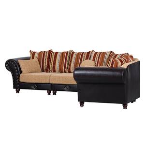 Ecksofa Mosambik Kunstleder Schwarz/Webstoff Beige 1-Sitzer davorstehend rechts