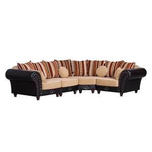 Ecksofa Mosambik Kunstleder Schwarz/Webstoff Beige 1-Sitzer davorstehend rechts