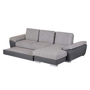 Ecksofa Cloe (mit Schlaffunktion) Kunstleder/Strukturstoff Grau Longchair davorstehend rechts