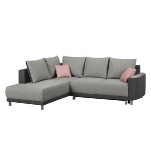 Ecksofa Colatina mit Schlaffunktion - Strukturstoff - Grau - Ottomane davorstehend links