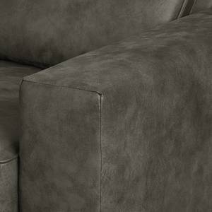 Canapé d'angle Coolock Aspect cuir vieilli - Gris marron - Méridienne longue à gauche (vue de face)