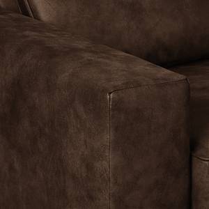 Canapé d'angle Coolock Aspect cuir vieilli - Marron - Méridienne longue à droite (vue de face)
