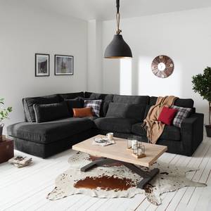 Ecksofa Coolock Cord Schwarz - Ottomane davorstehend links