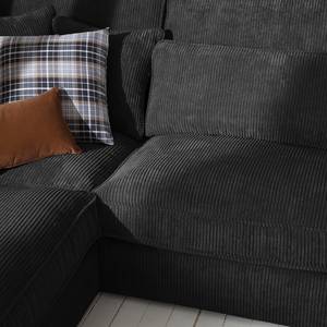 Ecksofa Coolock Cord Schwarz - Ottomane davorstehend links