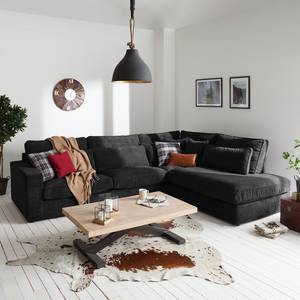 Ecksofa Coolock Cord Schwarz - Ottomane davorstehend rechts