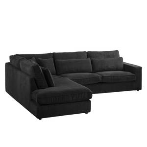 Ecksofa Coolock Cord Schwarz - Ottomane davorstehend links