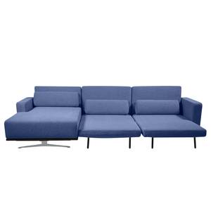 Ecksofa Copperfield I mit Schlaffunktion Webstoff - Stoff Bora: Blau - Longchair davorstehend links