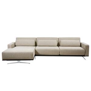 Ecksofa Copperfield I mit Schlaffunktion Webstoff - Stoff Parsa: Beige-Grau - Longchair davorstehend links