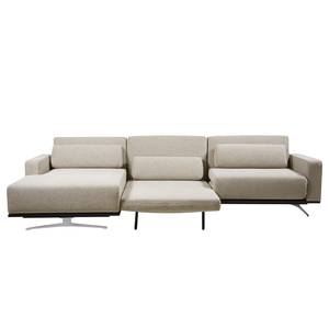 Ecksofa Copperfield I mit Schlaffunktion Webstoff - Stoff Parsa: Beige-Grau - Longchair davorstehend links