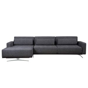 Ecksofa Copperfield I mit Schlaffunktion Webstoff - Stoff Parsa: Grau-Schwarz - Longchair davorstehend links