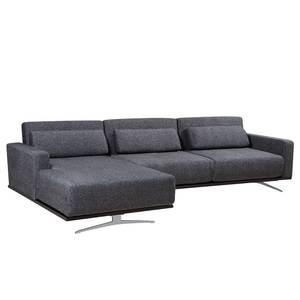 Ecksofa Copperfield I mit Schlaffunktion Webstoff - Stoff Parsa: Grau-Schwarz - Longchair davorstehend links