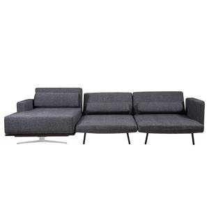 Ecksofa Copperfield I mit Schlaffunktion Webstoff - Stoff Parsa: Grau-Schwarz - Longchair davorstehend links